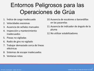 Slide 8: Entornos Peligrosos para las Operaciones de Grúa