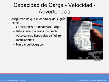 Slide 9: Capacidad de Carga - Velocidad - Advertencias