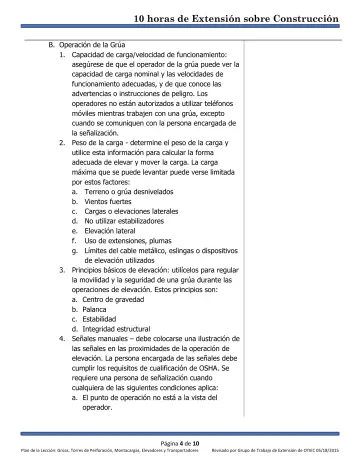 Page 4: B. Operación de la Grúa