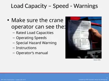 Slide 9: Load Capacity – Speed - Warnings