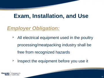 Slide 12: Exam, Installation, and Use