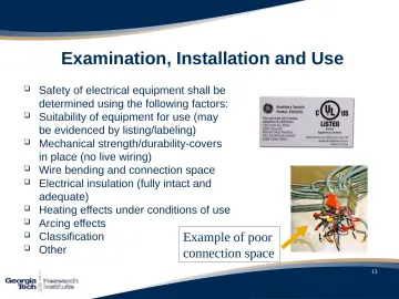 Slide 13: Examination, Installation and Use