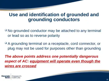 Slide 35: Use and identification of grounded and grounding conductors