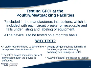 Slide 37: Testing GFCI at the Poultry/Meatpacking Facilities