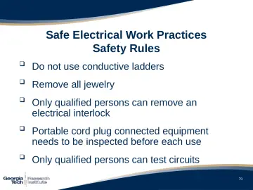 Slide 79: Safe Electrical Work Practices