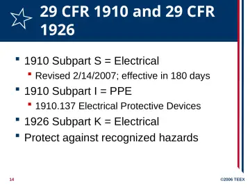 Slide 14: 29 CFR 1910 and 29 CFR 1926