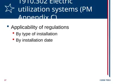 Slide 17: 1910.302 Electric utilization systems (PM Appendix C)