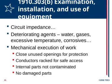 Slide 21: 1910.303(b) Examination, installation, and use of equipment