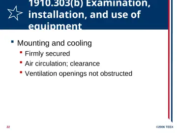 Slide 22: 1910.303(b) Examination, installation, and use of equipment