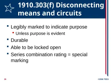 Slide 26: 1910.303(f) Disconnecting means and circuits