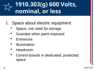 Slide 28: 1910.303(g) 600 Volts, nominal, or less