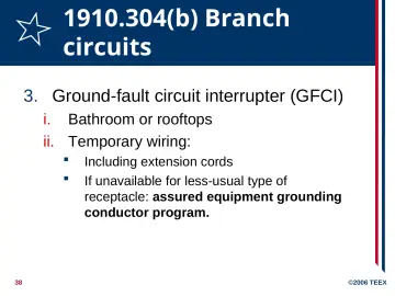 Slide 38: 1910.304(b) Branch circuits