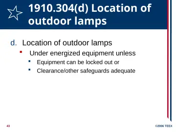 Slide 43: 1910.304(d) Location of outdoor lamps