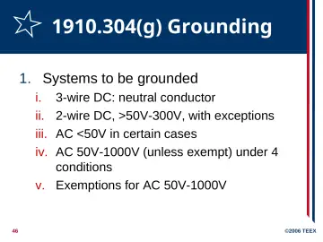 Slide 46: 1910.304(g) Grounding