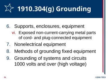 Slide 51: 1910.304(g) Grounding