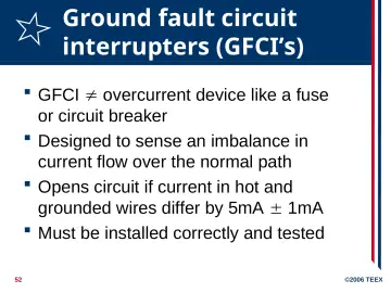 Slide 52: Ground fault circuit interrupters (GFCI’s)