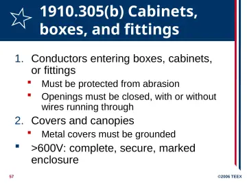 Slide 57: 1910.305(b) Cabinets, boxes, and fittings