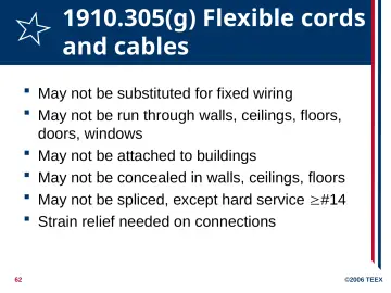 Slide 62: 1910.305(g) Flexible cords and cables