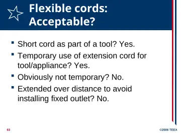 Slide 63: Flexible cords: Acceptable?