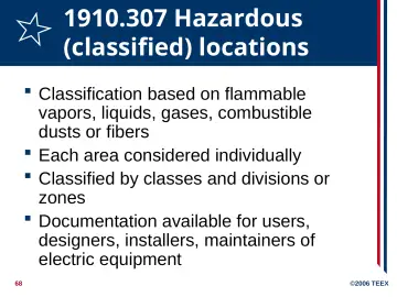 Slide 68: 1910.307 Hazardous (classified) locations