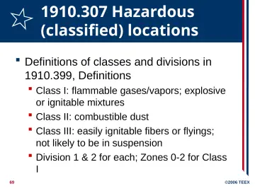 Slide 69: 1910.307 Hazardous (classified) locations