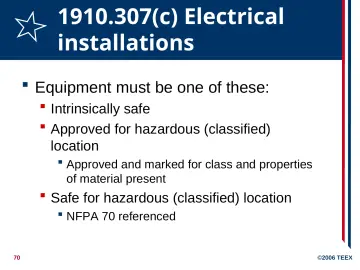Slide 70: 1910.307(c) Electrical installations