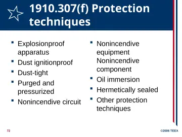 Slide 72: 1910.307(f) Protection techniques