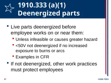 Slide 87: 1910.333 (a)(1) Deenergized parts