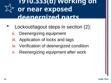 Slide 89: 1910.333(b) Working on or near exposed deenergized parts