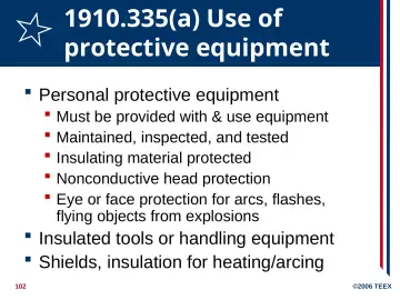 Slide 102: 1910.335(a) Use of protective equipment