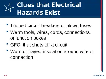 Slide 105: Clues that Electrical Hazards Exist