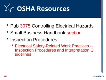 Slide 112: OSHA Resources