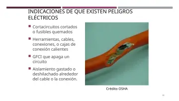 Slide 33: INDICACIONES DE QUE EXISTEN PELIGROS ELÉCTRICOS