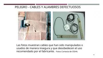 Slide 34: PELIGRO - CABLES Y ALAMBRES DEFECTUOSOS