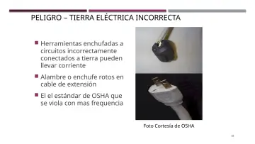 Slide 38: PELIGRO – TIERRA ELÉCTRICA INCORRECTA