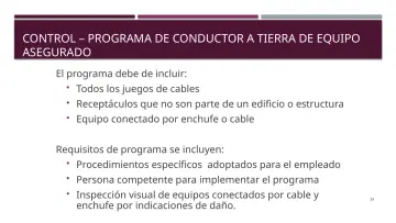 Slide 39: CONTROL – PROGRAMA DE CONDUCTOR A TIERRA DE EQUIPO ASEGURADO