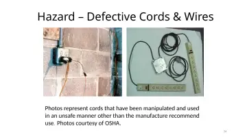 Slide 34: Hazard – Defective Cords & Wires