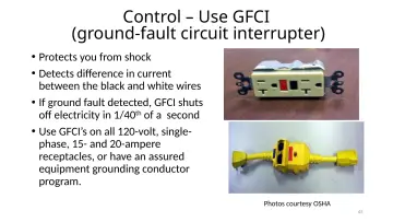 Slide 45: Control – Use GFCI (ground-fault circuit interrupter)