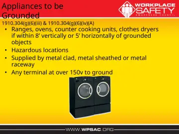 Slide 12: Appliances to be Grounded