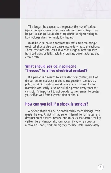 Page 14: What should you do if someone “freezes” to a live electrical contact?