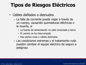 Slide 25: Tipos de Riesgos Eléctricos