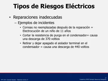 Slide 27: Tipos de Riesgos Eléctricos