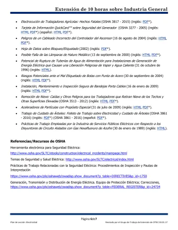 Page 6: Electrocución de Trabajadores Agrícolas: Hechos Fatales (OSHA 3817 - 2015) (inglés: PDF*).