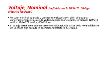 Slide 14: Voltaje, Nominal (definido por la NFPA 70: Código
