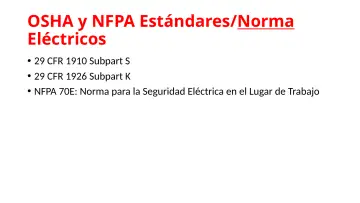 Slide 28: OSHA y NFPA Estándares/Norma Eléctricos