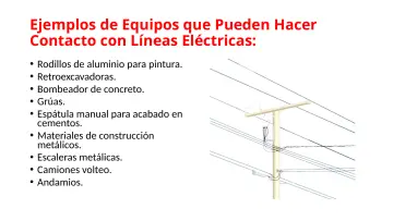Slide 34: Ejemplos de Equipos que Pueden Hacer Contacto con Líneas Eléctricas: