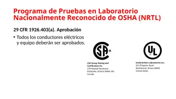 Slide 78: Programa de Pruebas en Laboratorio Nacionalmente Reconocido de OSHA (NRTL)