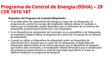 Slide 82: Programa de Control de Energía (OSHA) – 29 CFR 1910.147