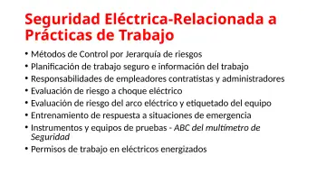Slide 87: Seguridad Eléctrica-Relacionada a Prácticas de Trabajo