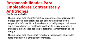 Slide 96: Responsabilidades Para Empleadores Contratistas y Anfitriones
